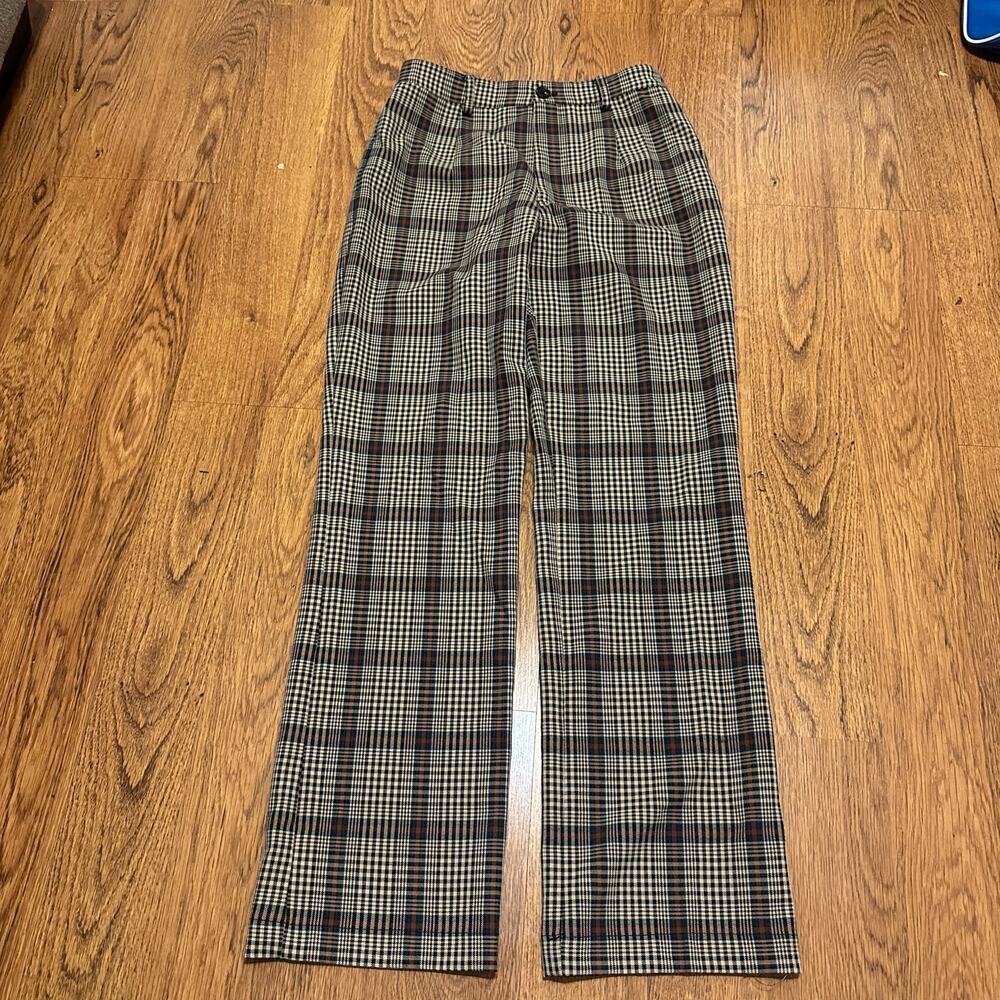 Reformation plaid black green wide leg school girl straight cut pants size 0